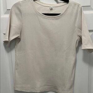 Uniqlo Women's Short Sleeve Ribbed Top - Cream